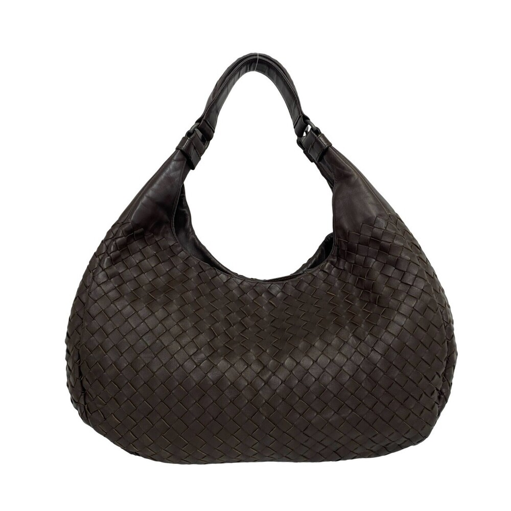 BOTTEGA VENETA Vintage Brown Leather Intrecciato Shoulder Bag